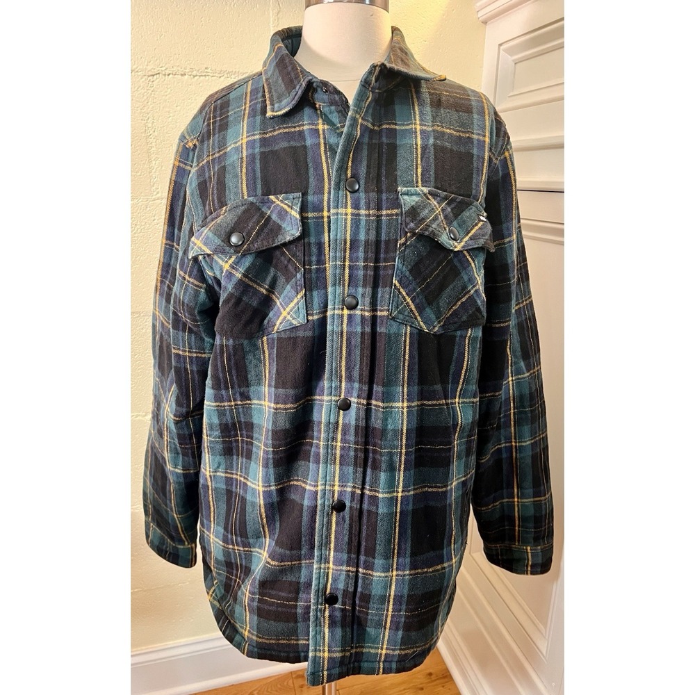 VANS Reversible BRICKELL SHIRT Barn JACKET Flannel Quilted GreeNavy Plaid Size M